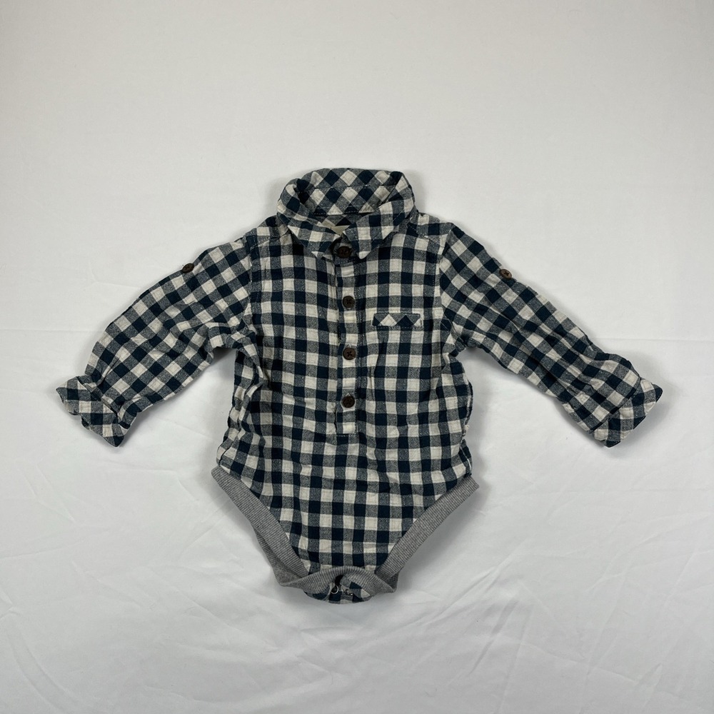 Me & Henry One Piece Baby Toddler 9-12M Blue Plaid Preppy Long Sleeve Dressy